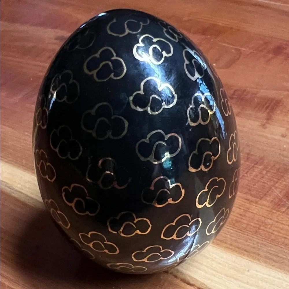 Vintage Cloisonne Egg Enamel Black Floral Rooster Chicken Spring Easter 4
